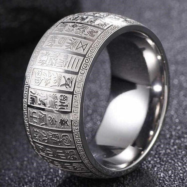 Titanium Steel Ancient Carved BUDDHIST SCRIPTURES Ring